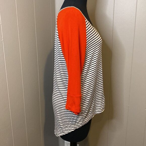 C Roxy Women’s Medium 2/3 Sleeve Stripes Wide Neck High Low Hem - Picture 3 of 7